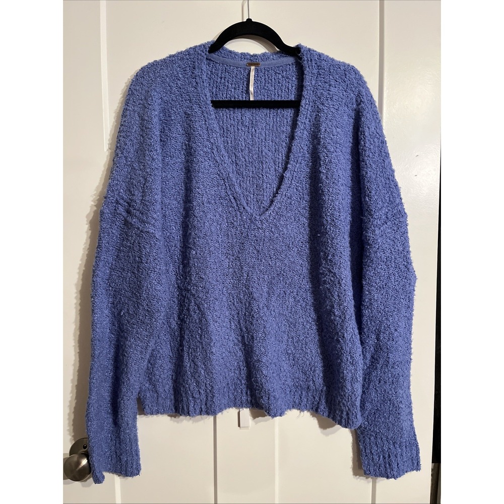 Free People Finders Keepers V-Neck Women's Sweater Blue Size Large